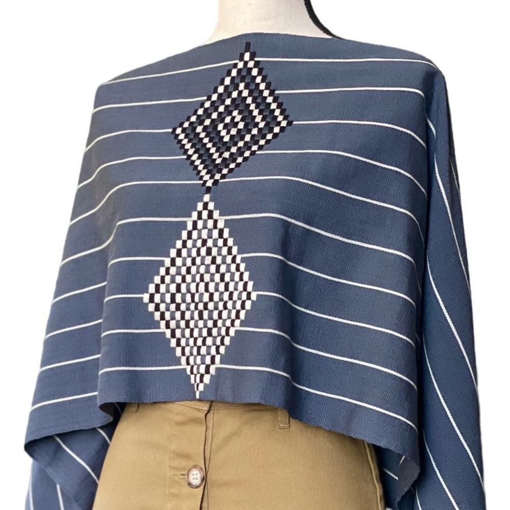 Mayan Hand Woven Cotton Poncho One Size Mexican Boho